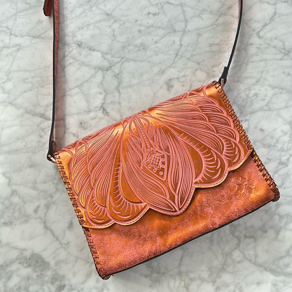 Patricia Nash metallic orange and pink purse